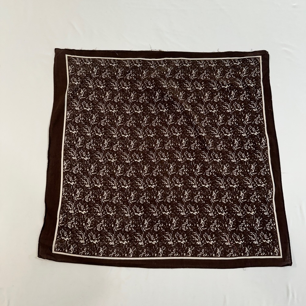 Vintage Square Scarf Brown White Floral Print Neckerchief Bandana 20 Inch
